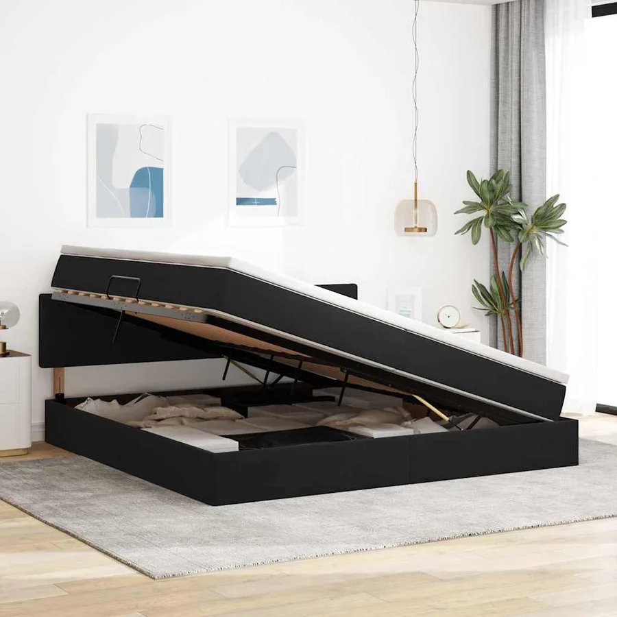 Lit de Rangement avec matelas Noir 200 x 200 cm Velours - 4