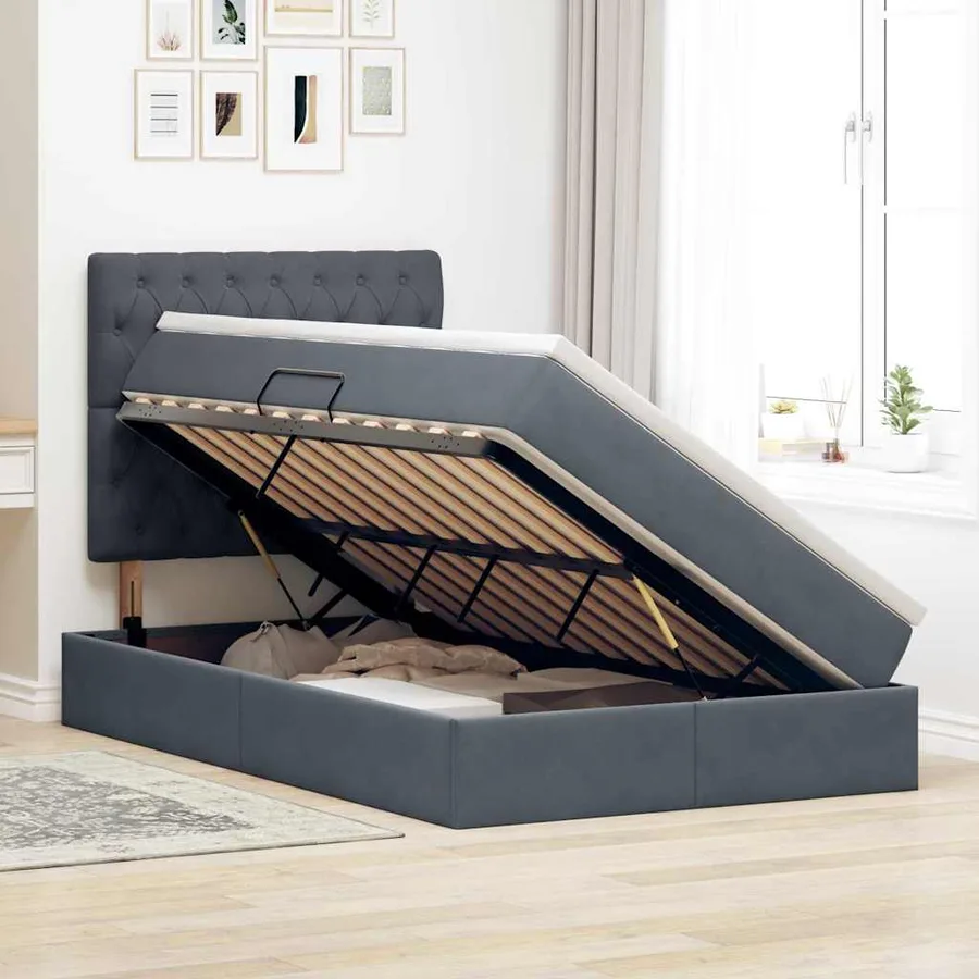 Lit de rangement LED avec matelas Gris foncé 120 x 200 cm - 4