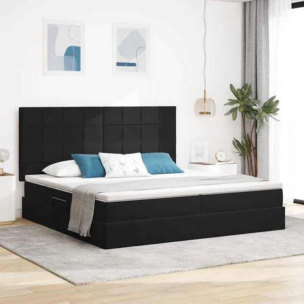 Lit de rangement LED avec matelas Noir 200 x 200 cm Velours