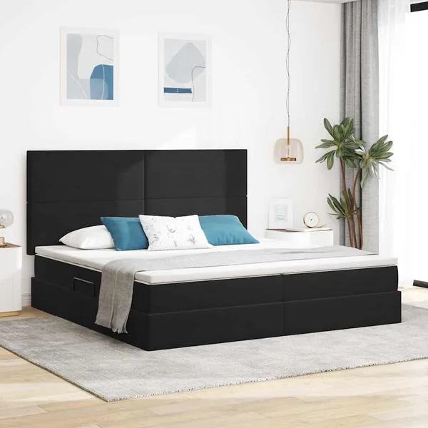Lit avec rangement et matelas Noir 200 x 200 cm Velours