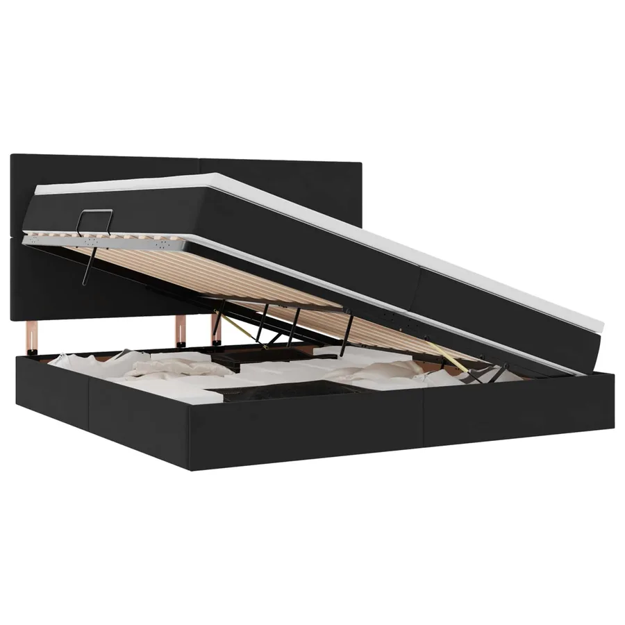 Lit avec rangement et matelas Noir 200 x 200 cm Velours - 2