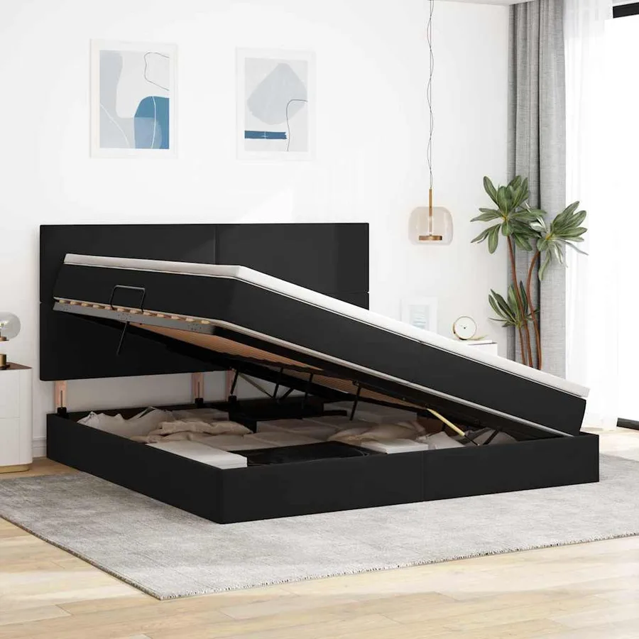 Lit avec rangement et matelas Noir 200 x 200 cm Velours - 4