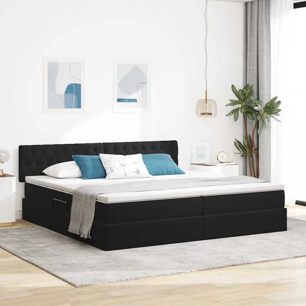 Lit de rangement LED avec matelas Noir 200 x 200 cm Velours