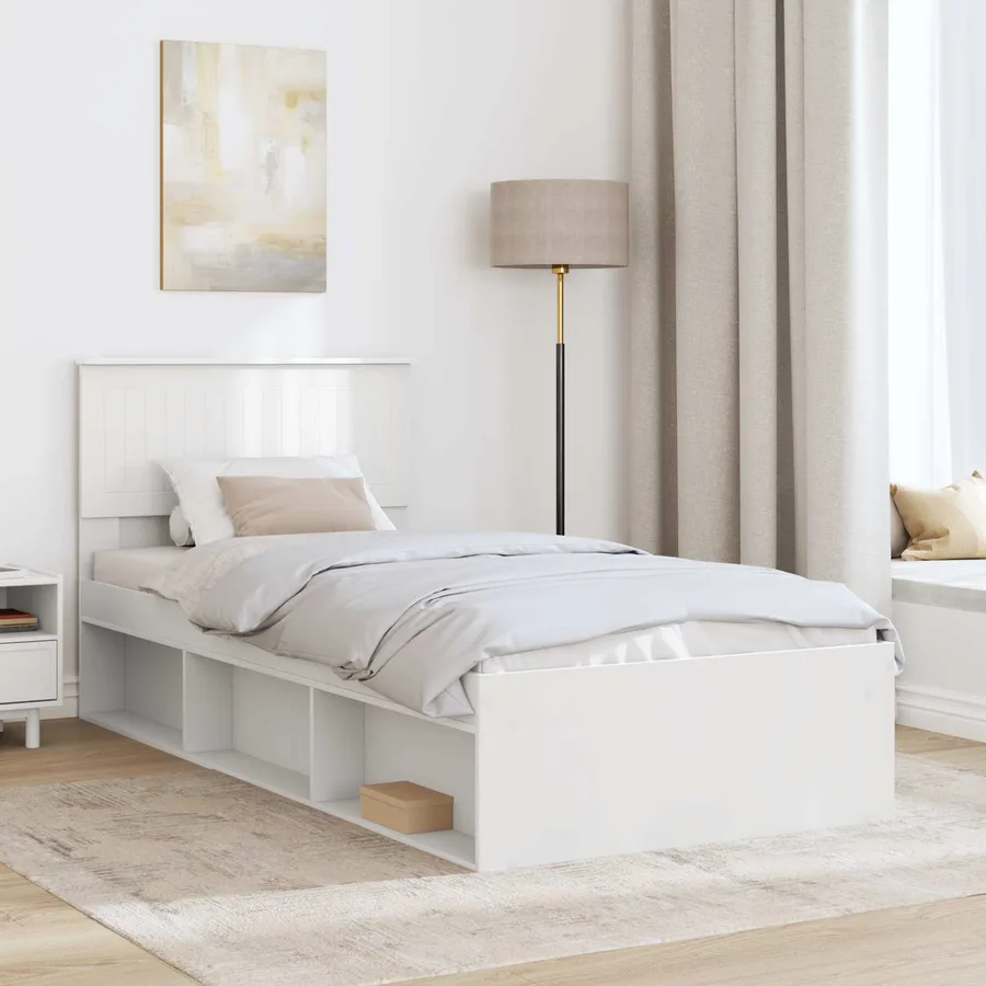 Cadre de lit avec tête de lit Blanc 90 x 200 cm Pin massif - 3