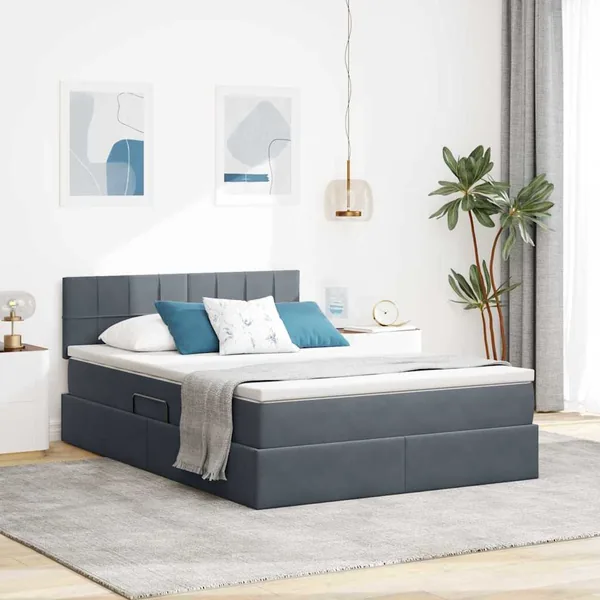 Lit de Rangement avec matelas Gris foncé 140 x 190 cm Velours