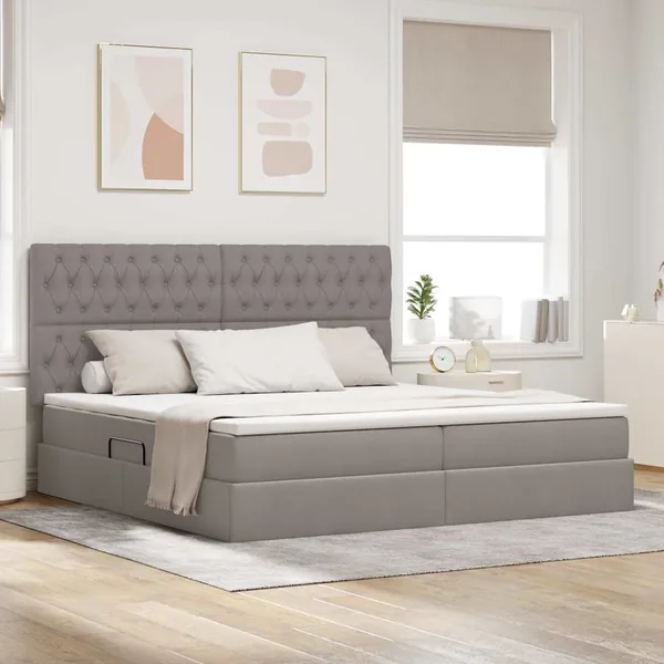 Lit avec rangement et matelas Taupe 200 x 200 cm tissu