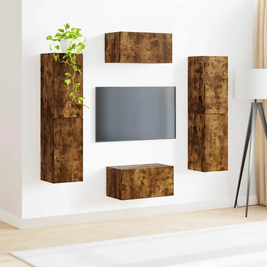 Ensemble meuble TV 6 pcs Chêne fumé Bois d'ingénierie - 4