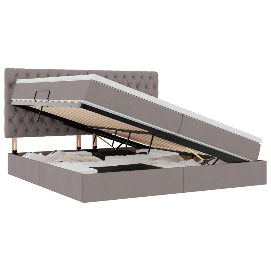 Lit de rangement LED avec matelas Taupe 200 x 200 cm Tissu - 2