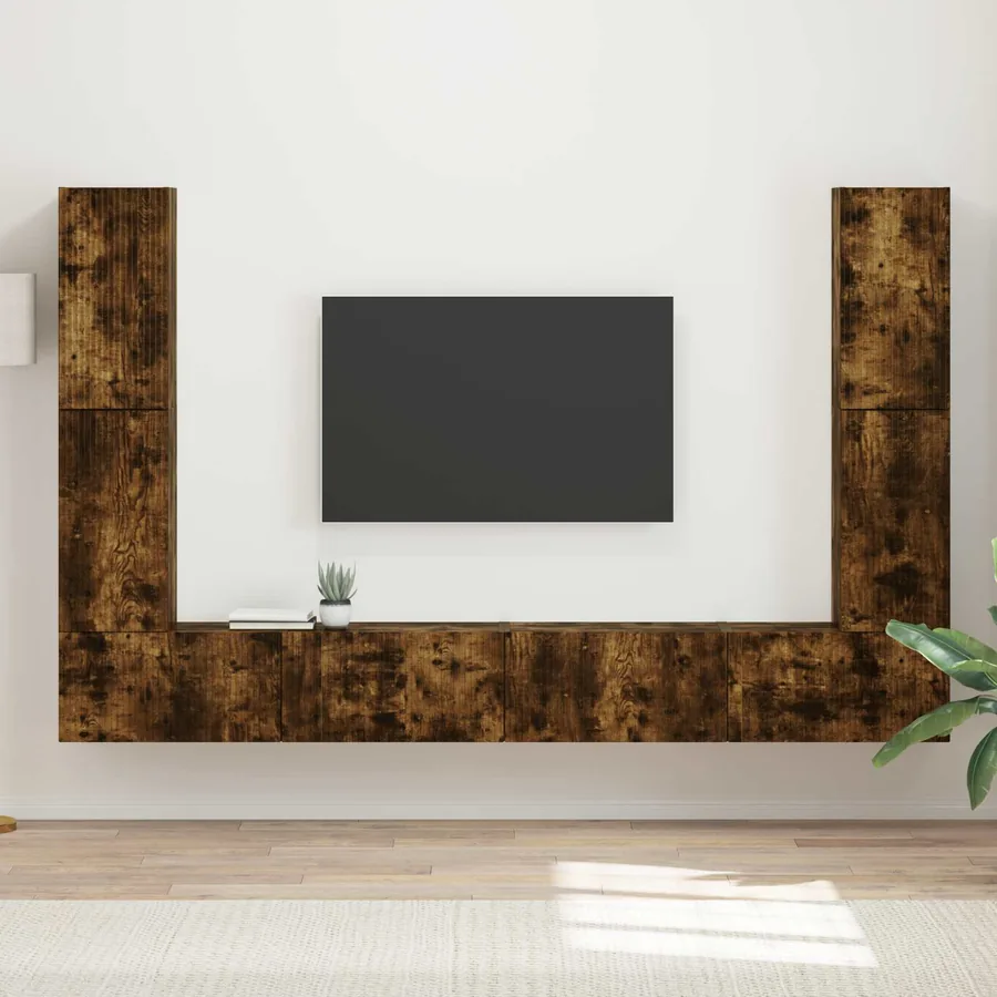 Ensemble meuble TV 8 pcs Chêne fumé Bois d'ingénierie