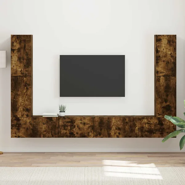 Ensemble meuble TV 8 pcs Chêne fumé Bois d'ingénierie