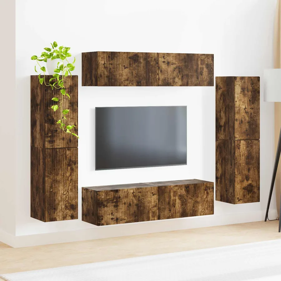 Ensemble meuble TV 8 pcs Chêne fumé Bois d'ingénierie - 4