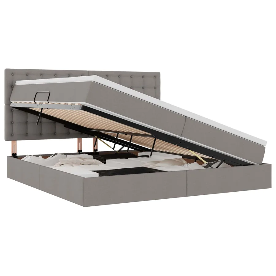 Lit de rangement LED avec matelas Taupe 200 x 200 cm Tissu - 2