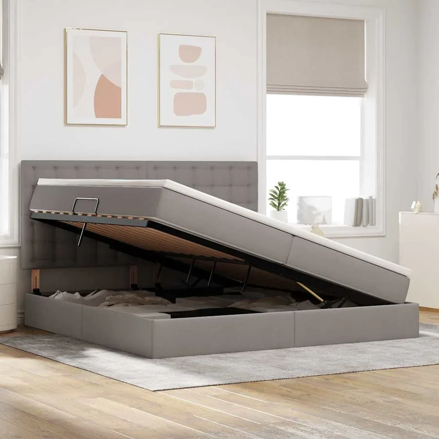 Lit de rangement LED avec matelas Taupe 200 x 200 cm Tissu - 4