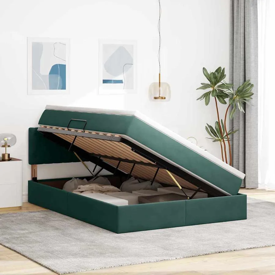 Lit de rangement LED avec matelas Vert foncé 140 x 190 cm - 4