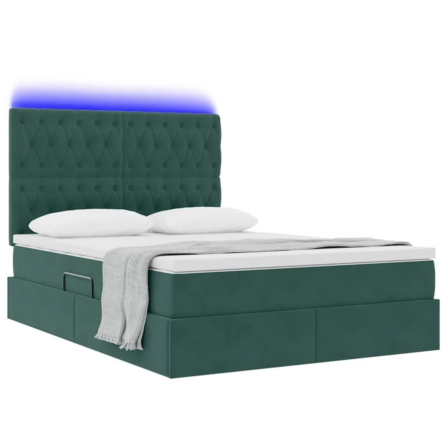 Lit de rangement LED avec matelas Vert foncé 140 x 190 cm - 3