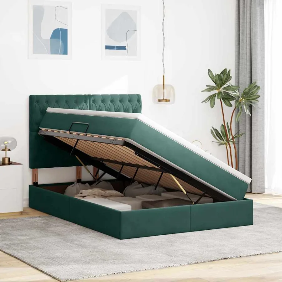 Lit de rangement LED avec matelas Vert foncé 140 x 190 cm - 4
