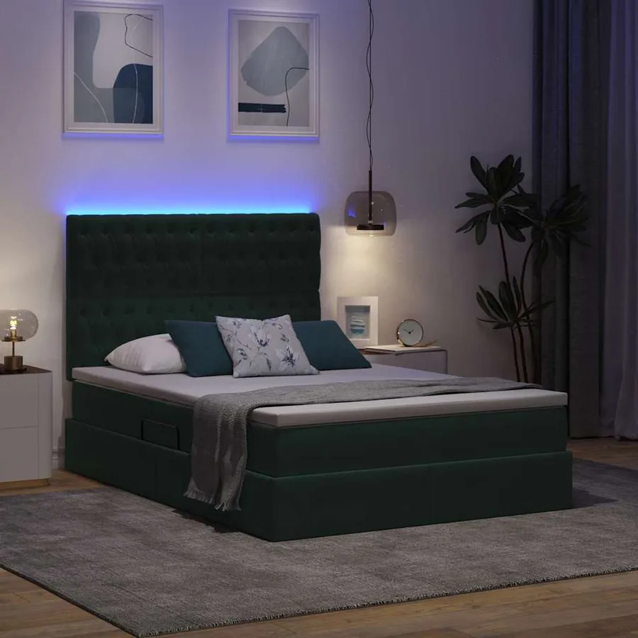 Lit de rangement LED avec matelas Vert foncé 140 x 190 cm - 5