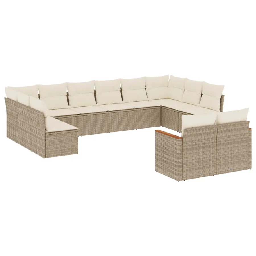 Salon de jardin avec coussins 12 pcs beige résine tressée - 2