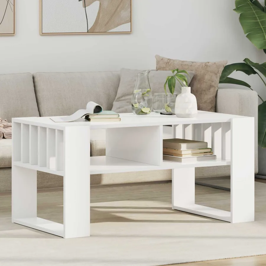 Table basse Blanc 92 x 49,5 x 45 cm Bois d'ingénierie