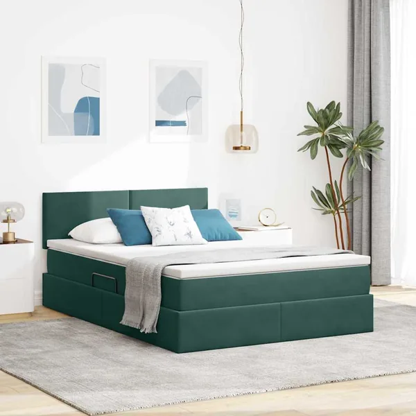 Lit de Rangement avec matelas Vert foncé 140 x 190 cm Velours