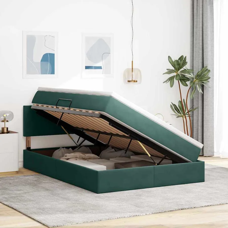 Lit de Rangement avec matelas Vert foncé 140 x 190 cm Velours - 4