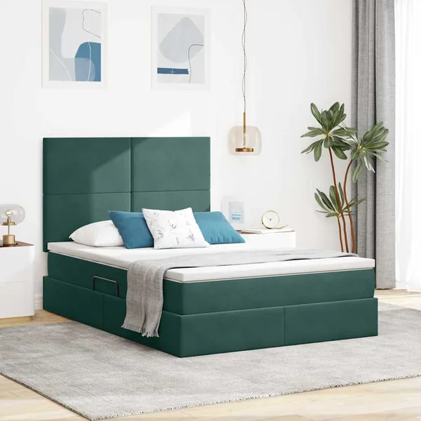 Lit avec rangement et matelas Vert foncé 140 x 190 cm Velours
