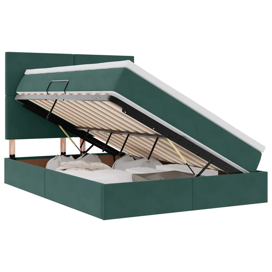 Lit avec rangement et matelas Vert foncé 140 x 190 cm Velours - 2