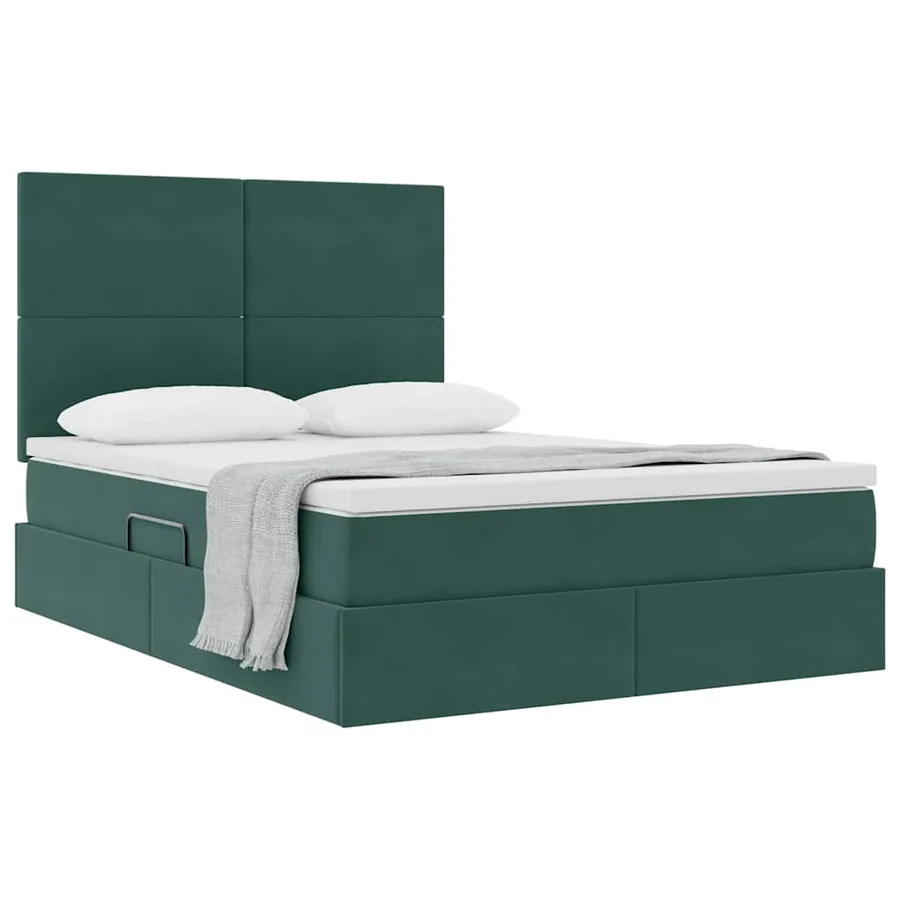 Lit avec rangement et matelas Vert foncé 140 x 190 cm Velours - 3