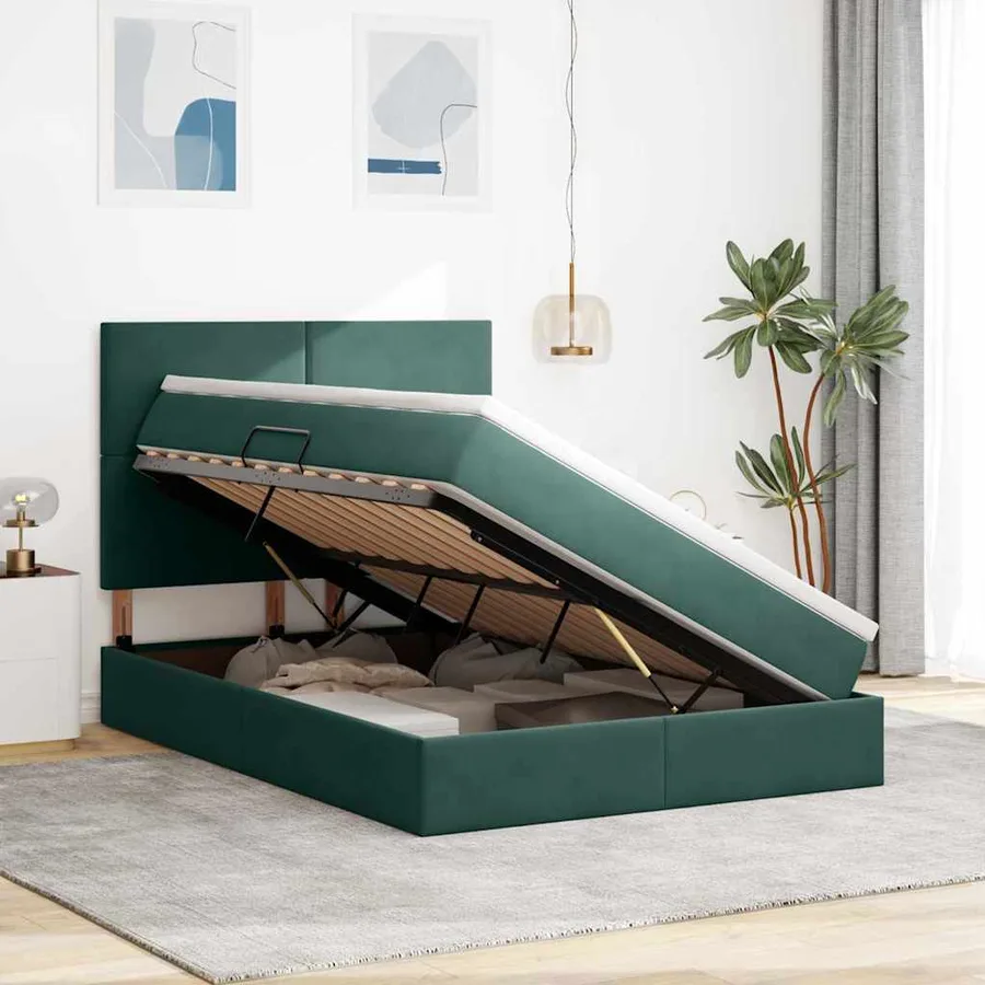 Lit avec rangement et matelas Vert foncé 140 x 190 cm Velours - 4