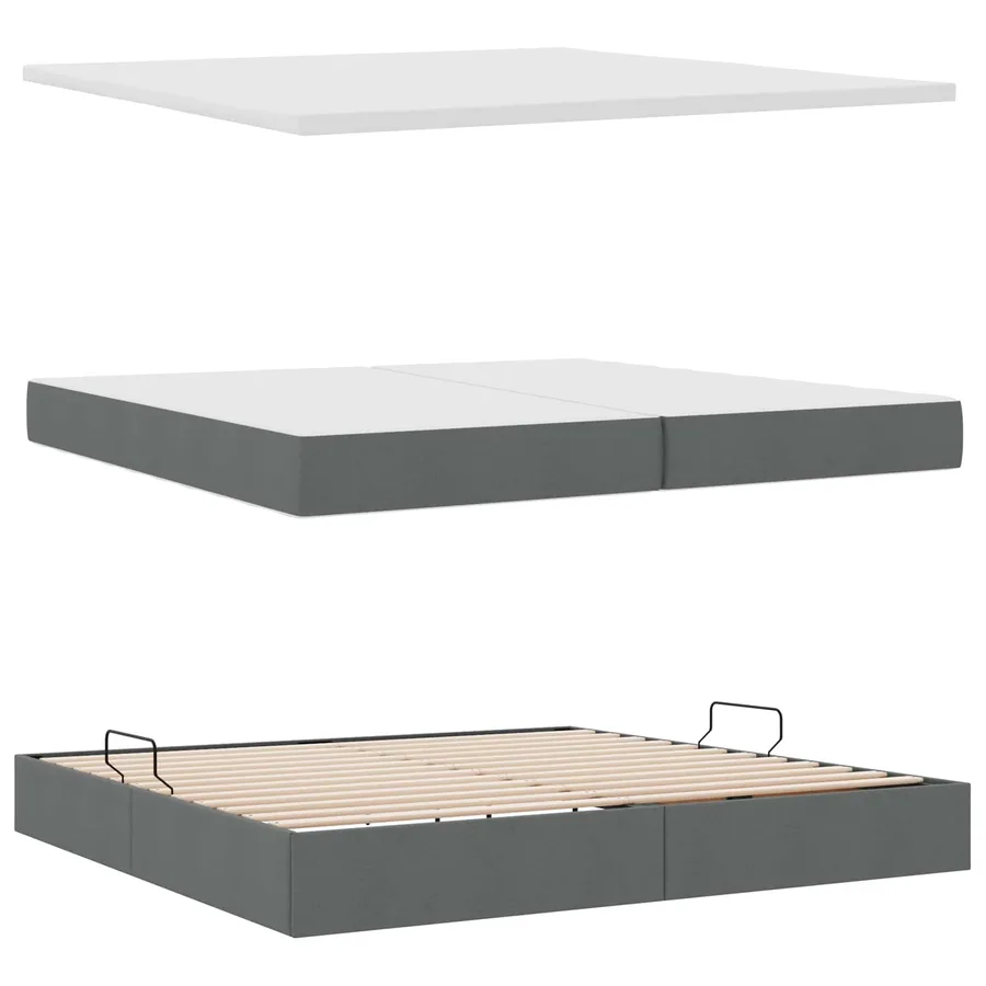 Lit de rangement LED avec matelas Gris foncé 200 x 200 cm Tissu - 9