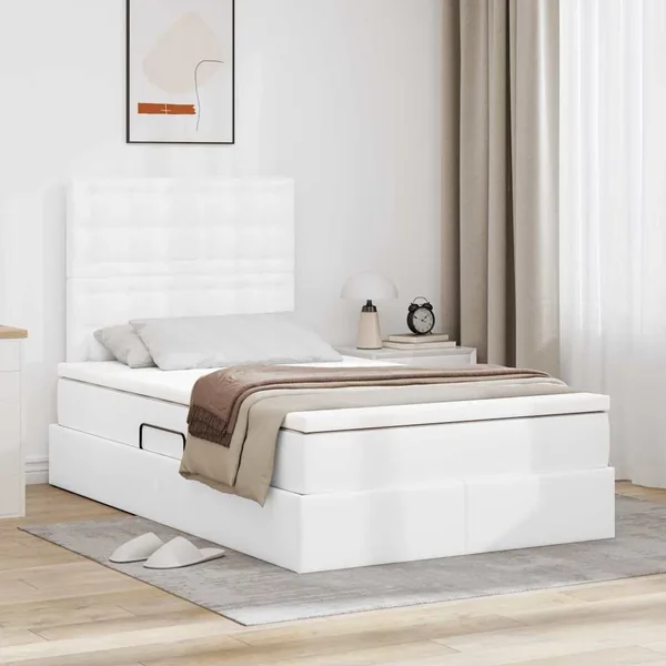 Lit de Rangement Blanc pur 120 x 200 cm Cuir synthétique