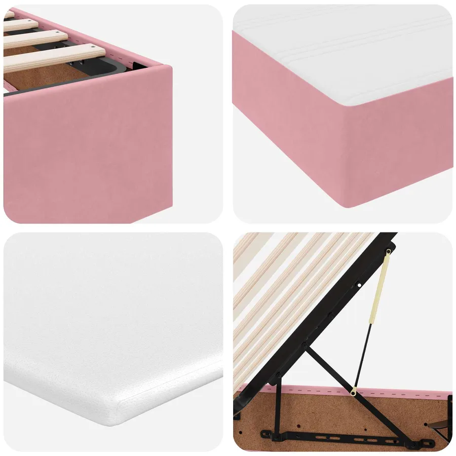 Lit avec rangement et matelas Rose 200 x 200 cm Velours - 8