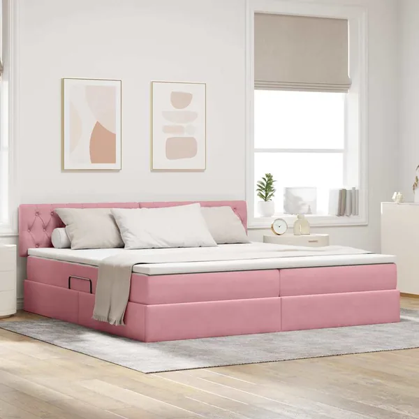 Lit de rangement LED avec matelas Rose 200 x 200 cm Velours