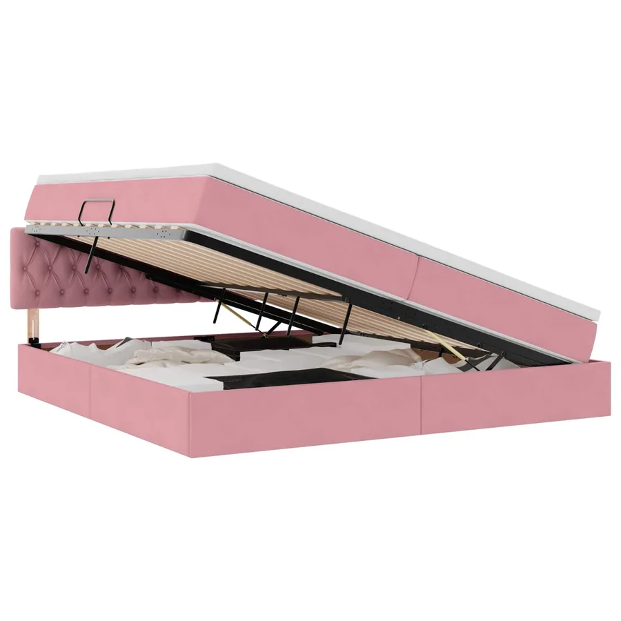 Lit de rangement LED avec matelas Rose 200 x 200 cm Velours - 2