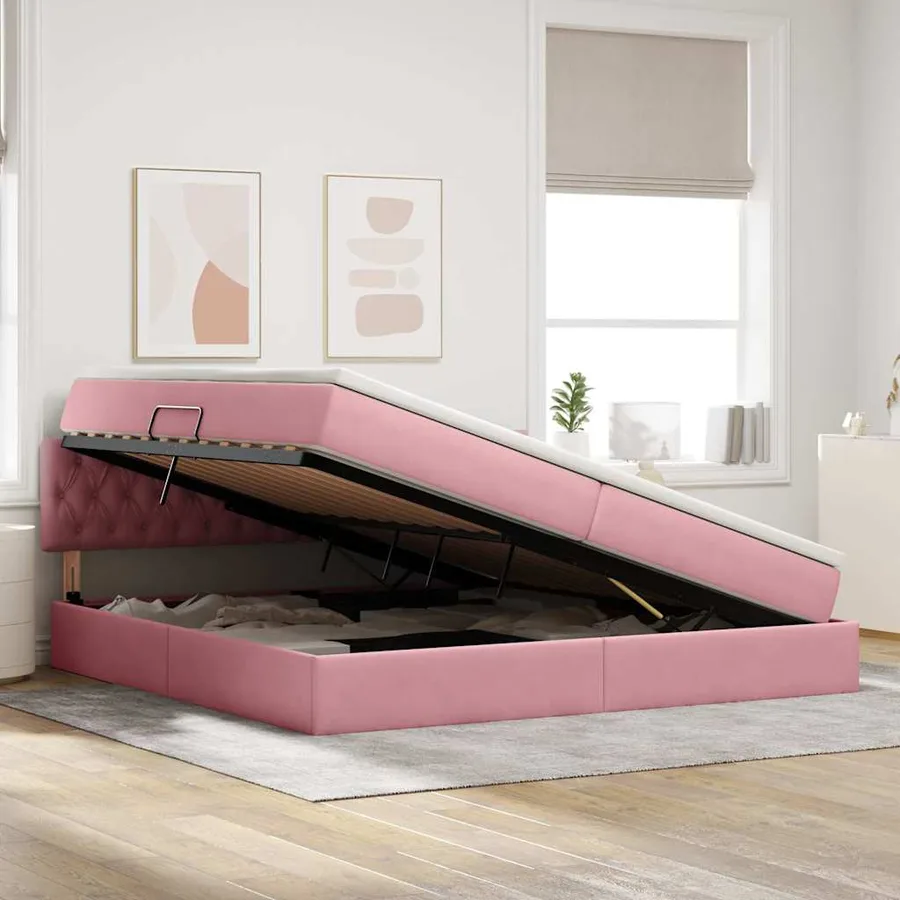 Lit de rangement LED avec matelas Rose 200 x 200 cm Velours - 4