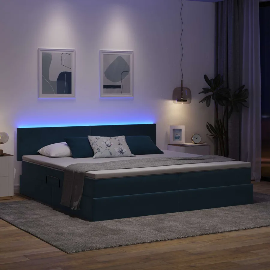 Lit de rangement LED avec matelas Bleu foncé 200 x 200 cm - 5