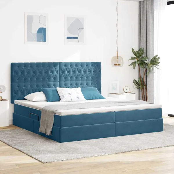 Lit de rangement LED avec matelas Bleu foncé 200 x 200 cm