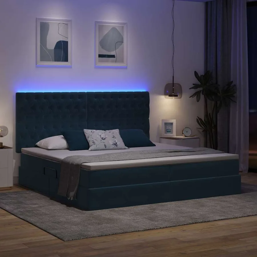 Lit de rangement LED avec matelas Bleu foncé 200 x 200 cm - 5