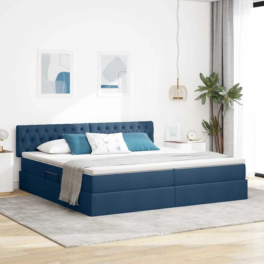 Lit de rangement LED avec matelas Bleu 200 x 200 cm Tissu