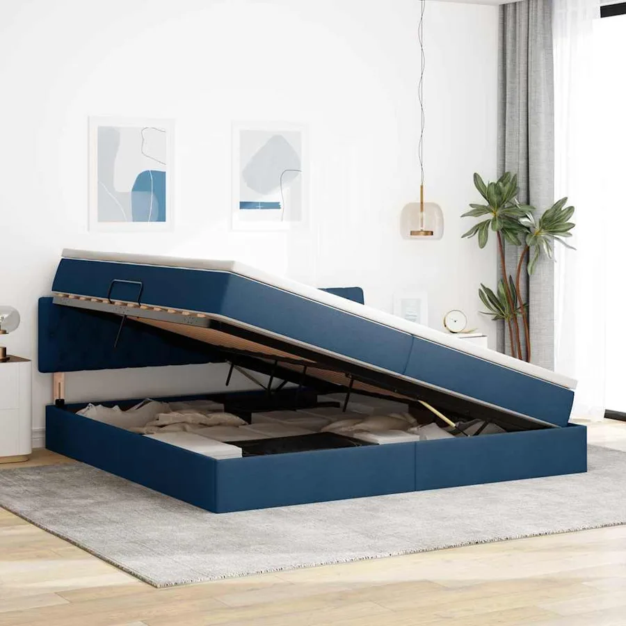 Lit de rangement LED avec matelas Bleu 200 x 200 cm Tissu - 4