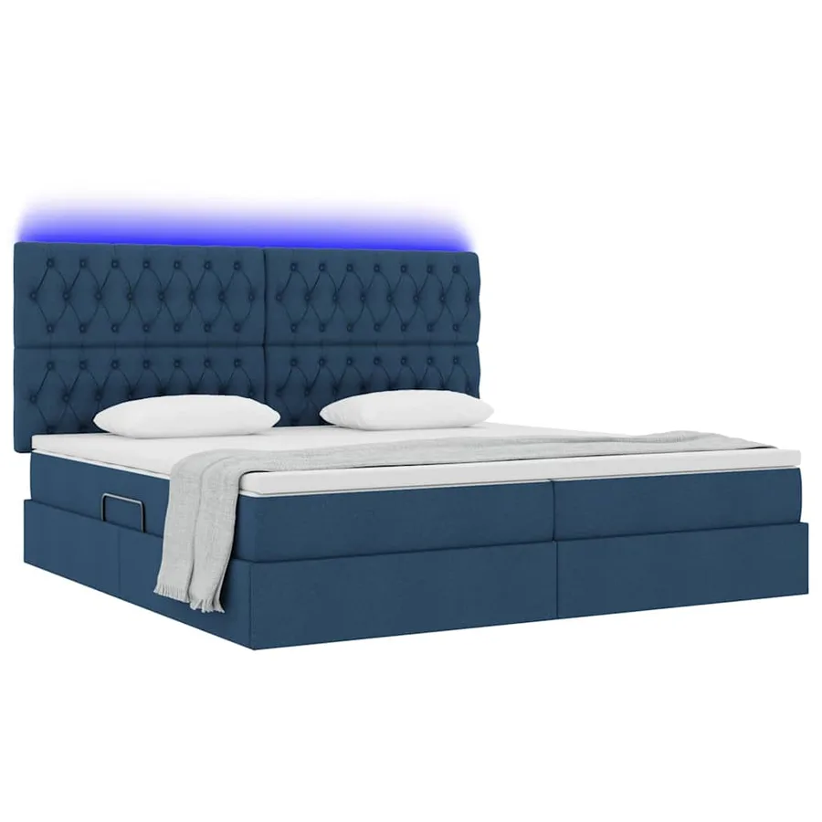 Lit de rangement LED avec matelas Bleu 200 x 200 cm Tissu - 3