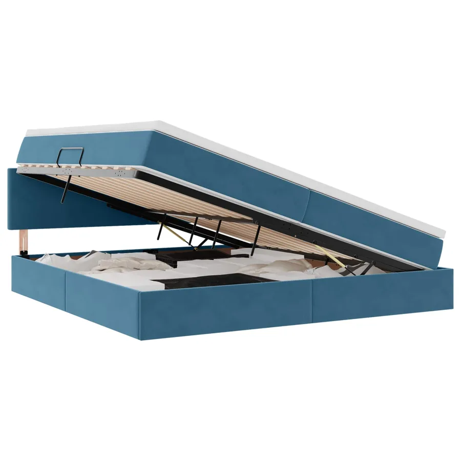 Lit de Rangement avec matelas Bleu foncé 200 x 200 cm Velours - 2