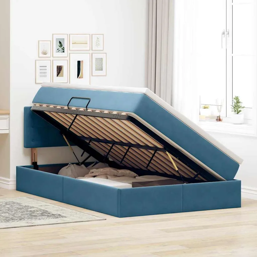 Lit de Rangement avec matelas Bleu foncé 120 x 200 cm Velours - 4
