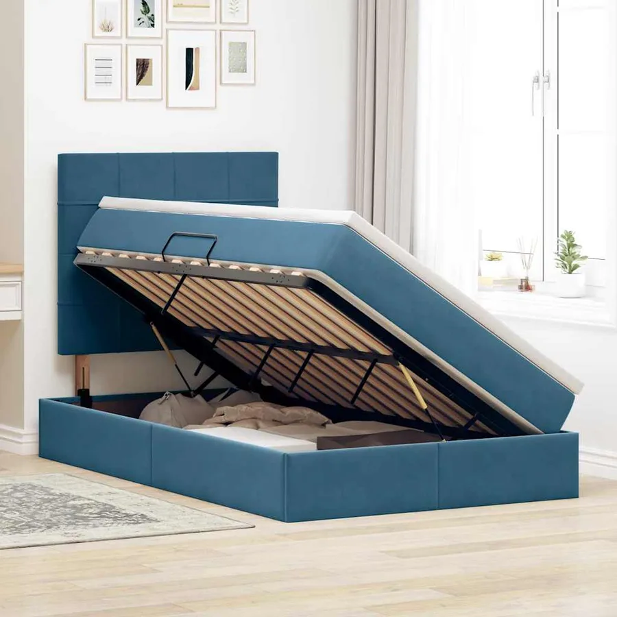 Lit de rangement LED avec matelas Bleu foncé 120 x 200 cm - 4