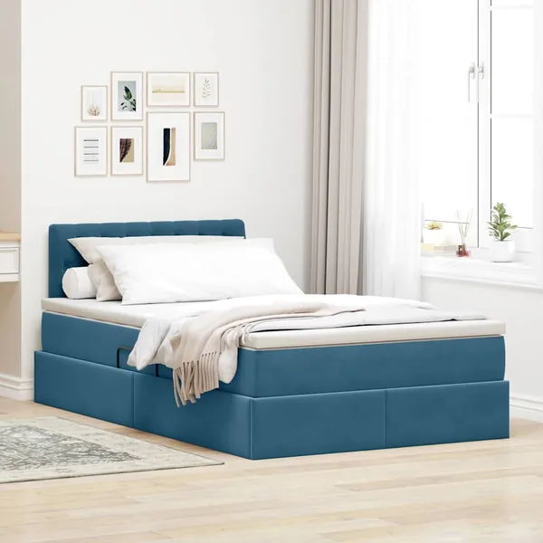 Lit de rangement LED avec matelas Bleu foncé 120 x 200 cm
