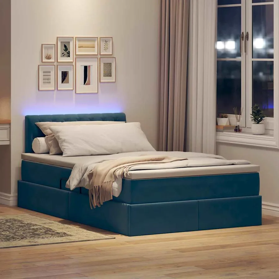 Lit de rangement LED avec matelas Bleu foncé 120 x 200 cm - 5