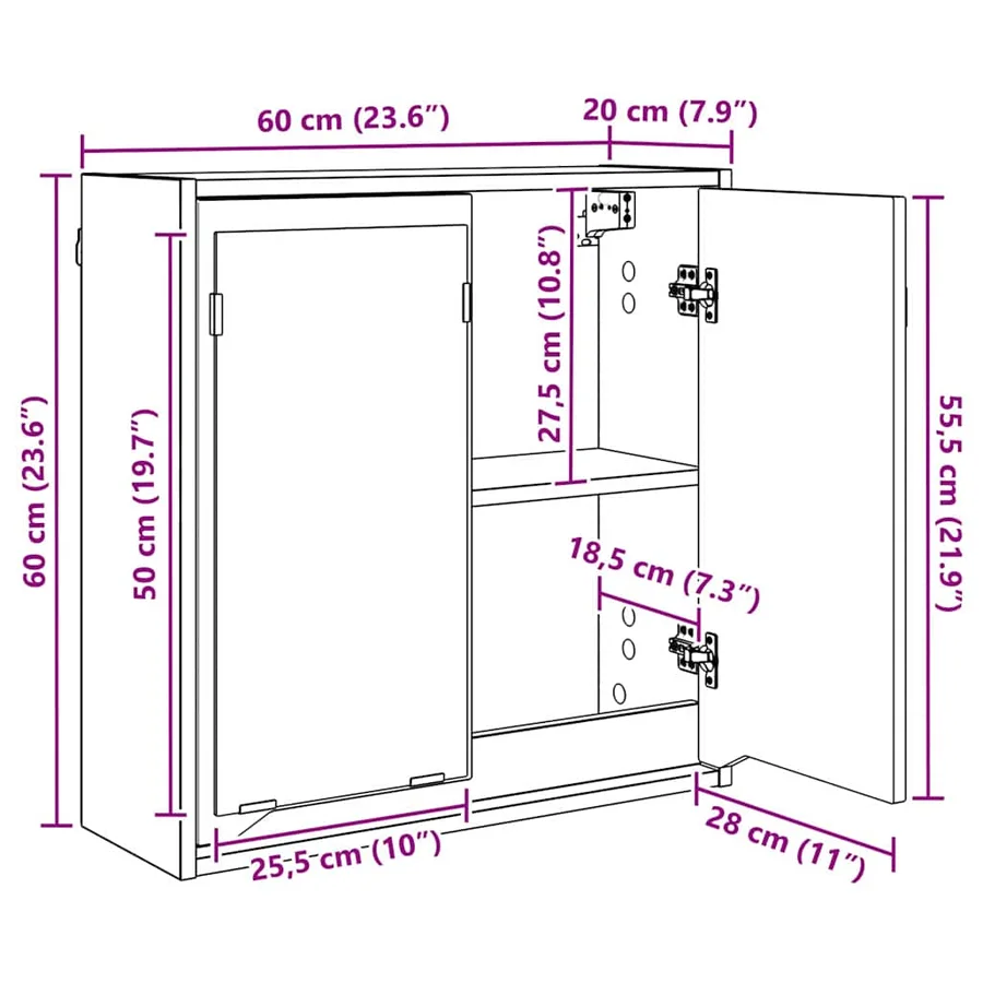 Armoire Miroir de Salle de Bain Chêne Sonoma 60 x 20 x 60 cm - 13