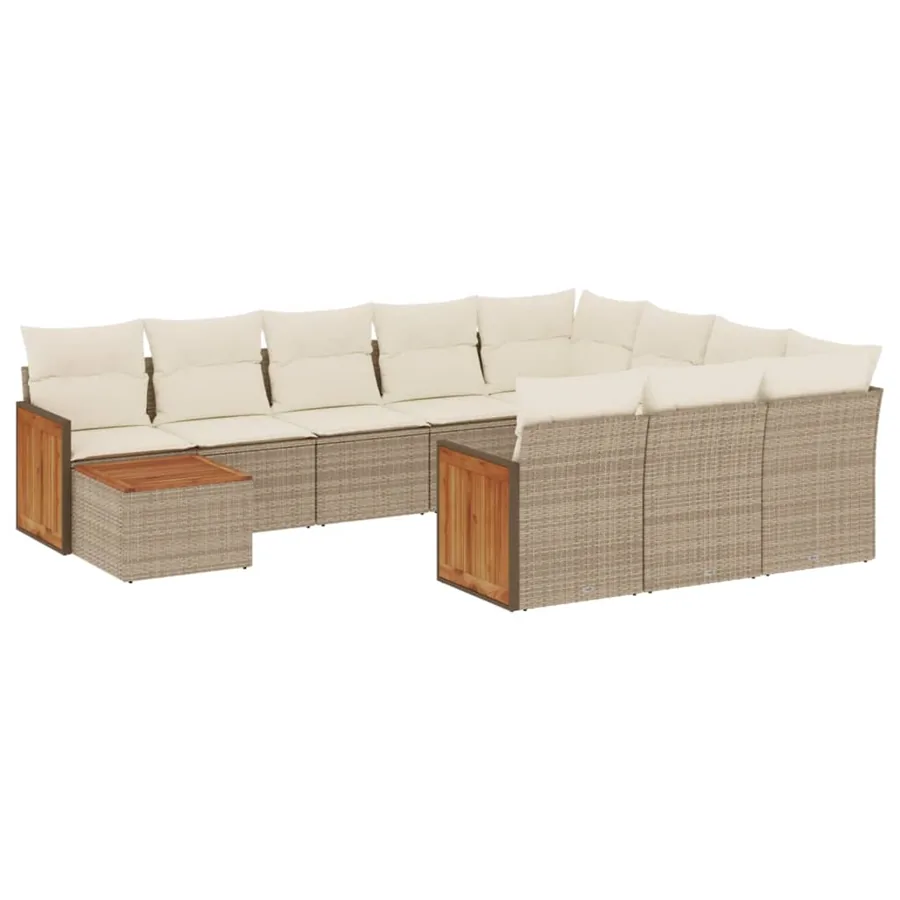 Salon de jardin 11 pcs avec coussins beige résine tressée - 2
