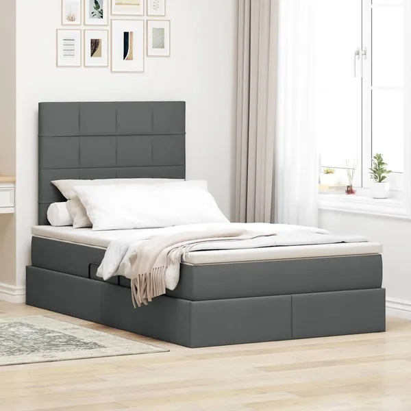 Lit de rangement LED avec matelas Gris foncé 120 x 190 cm Tissu