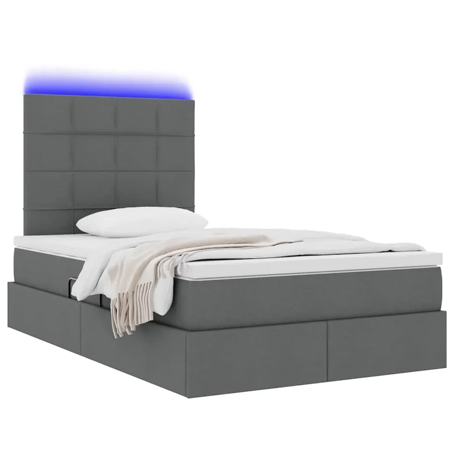 Lit de rangement LED avec matelas Gris foncé 120 x 190 cm Tissu - 3
